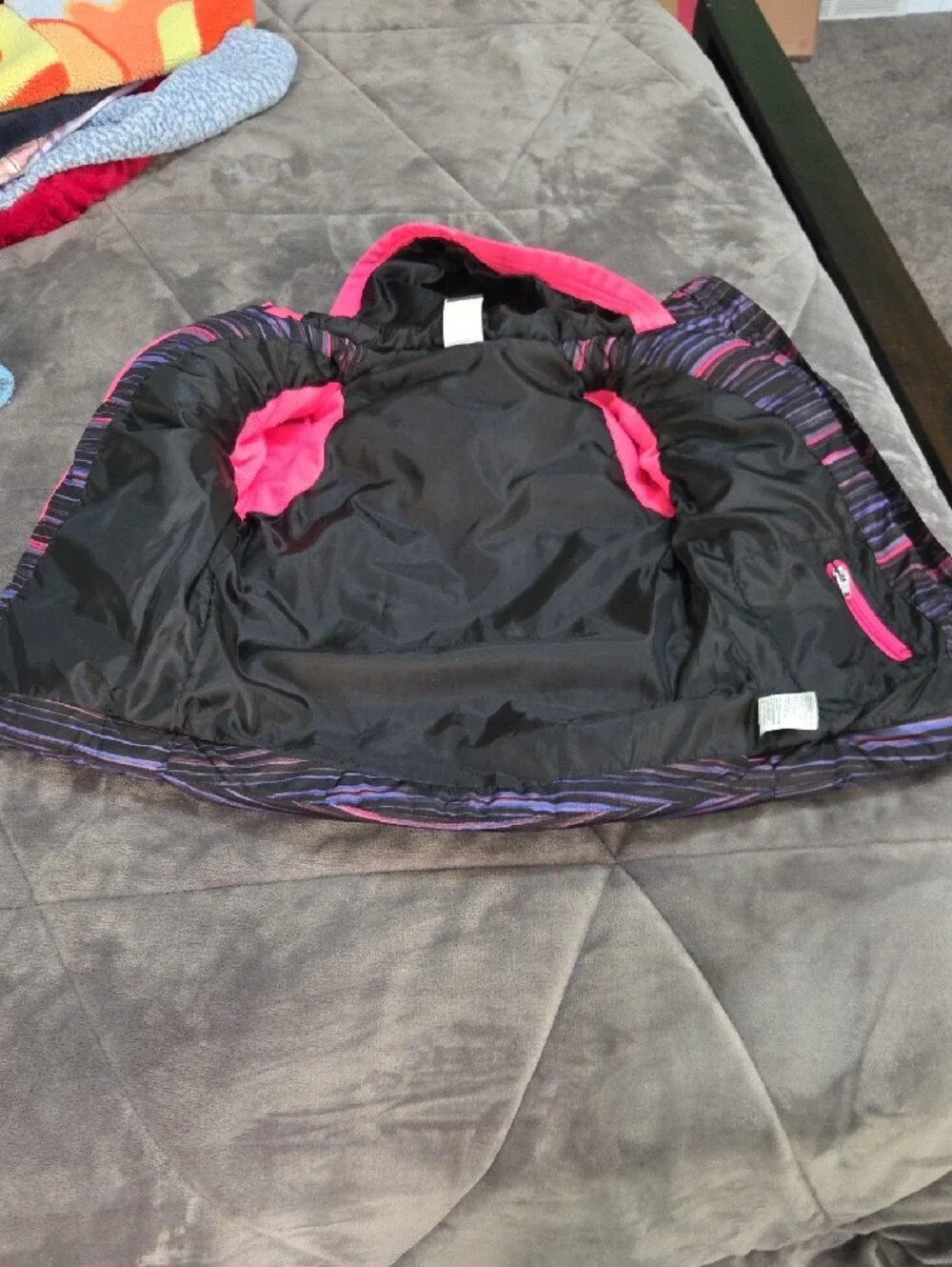 Nike Girls' Hooded Puffer Vest/Sweatshirt- Black & Pink Stripes